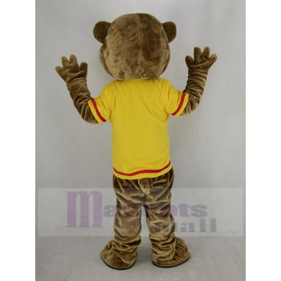 Brown Beaver Mascot Costume in Yellow Shirt Animal