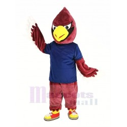 Red Cardinal Bird Mascot Costume in Dark Blue T-Shirt Animal