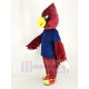 Roter Kardinalvogel Maskottchen Kostüm im dunkelblauen T-Shirt Tier