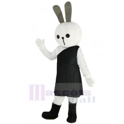 blanco Conejito de pascua Disfraz de mascota en vestido negro