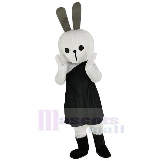 White Easter Bunny Rabbit Mascot Costume in Black Dress