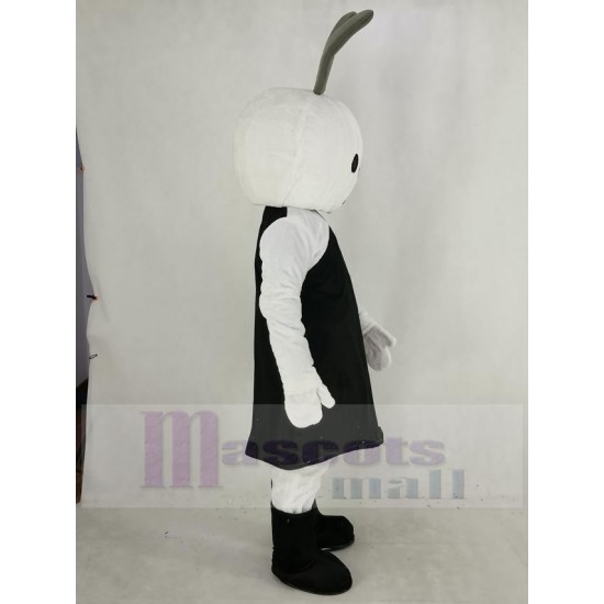 White Easter Bunny Rabbit Mascot Costume in Black Dress