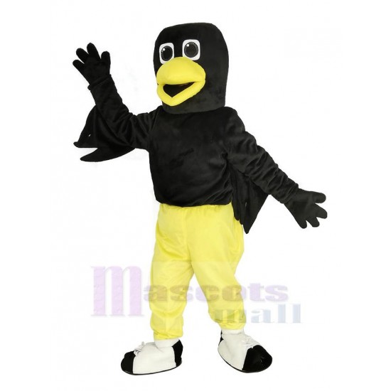 Schwarzer Rabenvogel Maskottchen Kostüm mit gelber Hose Tier