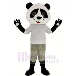 Smiling Panda Mascot Costume in White T-shirt Animal