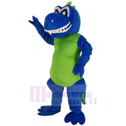 Lächelnder blauer Drache Maskottchen Kostüm mit grünem Bauch Tier