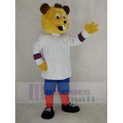 Sport Beaver Mascot Costume in White Clothes Animal