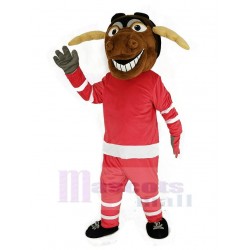 Elch Maskottchen Kostüm Eishockeyspieler mit rotem Sweatshirt