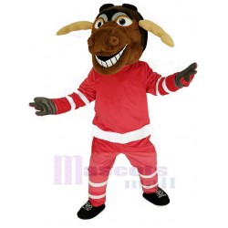 Elch Maskottchen Kostüm Eishockeyspieler mit rotem Sweatshirt