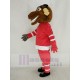 Moose Mascot Costume Ice Hockey Player with Red Sweatshirt