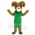 Deporte Carnero marrón Disfraz de mascota en camiseta verde Animal