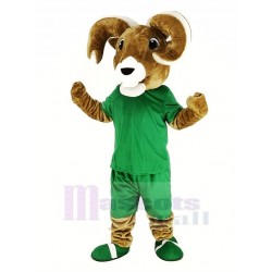 Sport Brown Ram Mascot Costume in Green T-shirt Animal