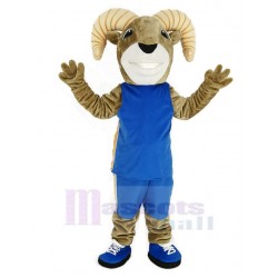 Power Sport Ram Mascot Costume in Sportswear Yellow Stripe Animal