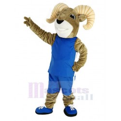 Power Sport Ram Mascot Costume in Blue Sportswear Animal