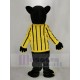 Black Panther Mascot Costume in Yellow Striped Clothes Animal