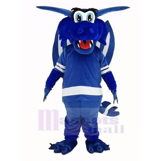 Bleu heureux Dragon avec des ailes Costume de mascotte Animal
