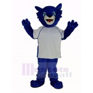 Lynx roux bleu Costume de mascotte en T-shirt blanc Animal