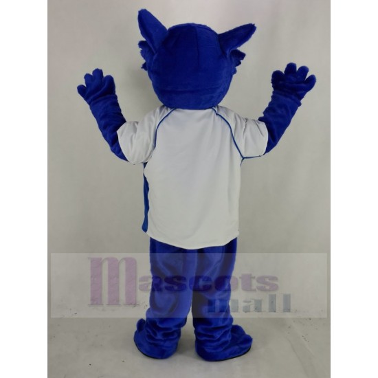 Blue Bobcats Mascot Costume in White T-shirt Animal