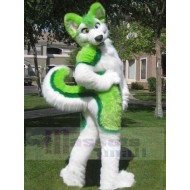 Green and White Husky Dog Mascot Costume Animal