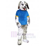 Perro blanco y gris Disfraz de mascota Animal en camiseta azul