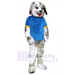 White and Gray Dog Mascot Costume Animal in Blue T-shirt