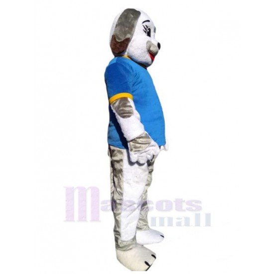 White and Gray Dog Mascot Costume Animal in Blue T-shirt