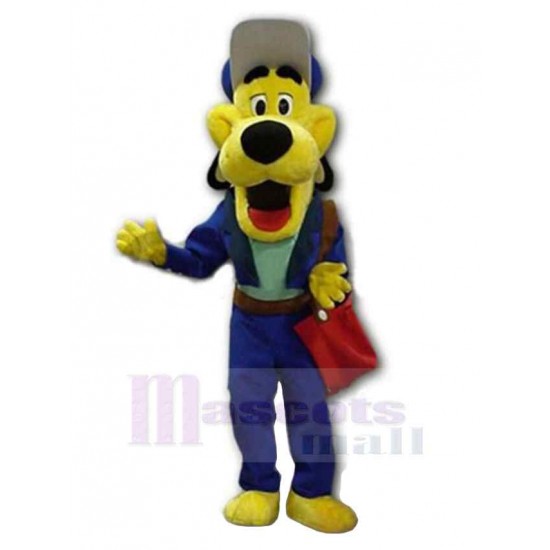 Yellow Dog Mascot Costume Animal in Blue Coat