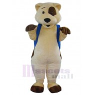 Light Brown Dog Mascot Costume Animal in Blue Clothes