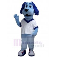 Blauer Hund Maskottchen Kostüm Tier im weißen T-Shirt