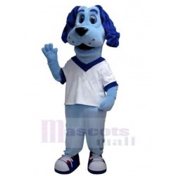 Blauer Hund Maskottchen Kostüm Tier im weißen T-Shirt