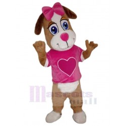 Brauner Hund Maskottchen Kostüm Tier im rosa T-Shirt
