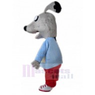 Lustiger grauer Hund Maskottchen Kostüm Tier in roten Hosen