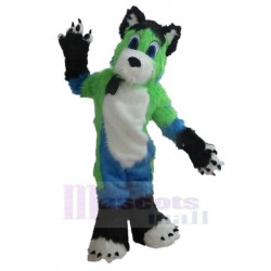 Long Fur Green and White and Blue Dog Mascot Costume Animal