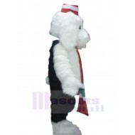 Weißer Hund mit langem Fell Maskottchen Kostüm mit rotem Schal