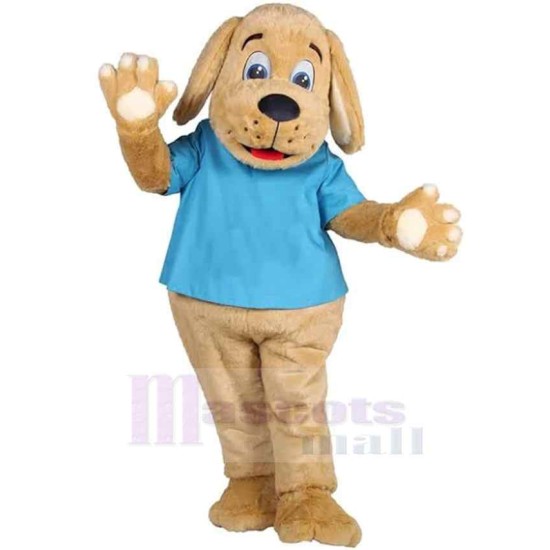 Verspielter Hund Maskottchen Kostüm Tier im blauen T-Shirt
