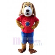 Perro de peluche marrón Disfraz de mascota Animal en camiseta roja