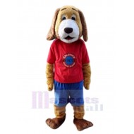 Brown Plush Dog Mascot Costume Animal in Red T-shirt