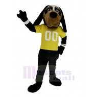 Chien noir cool Costume de mascotte en T-shirt jaune Animal