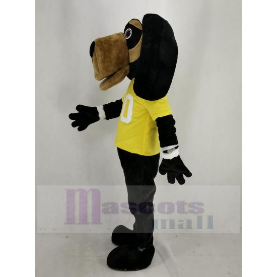 Cool Black Dog Mascot Costume in Yellow T-shirt Animal