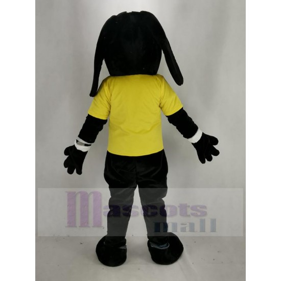 Cool Black Dog Mascot Costume in Yellow T-shirt Animal