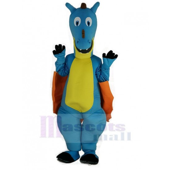 Blue Dragon Mascot Costume with Orange Wings Animal