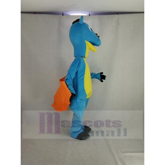 Blue Dragon Mascot Costume with Orange Wings Animal
