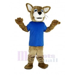 Brown Wildcat Mascot Costume in Blue T-shirt Animal