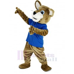 Brown Wildcat Mascot Costume in Blue T-shirt Animal