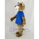 Chat Sauvage Brun Costume de mascotte en T-shirt bleu Animal