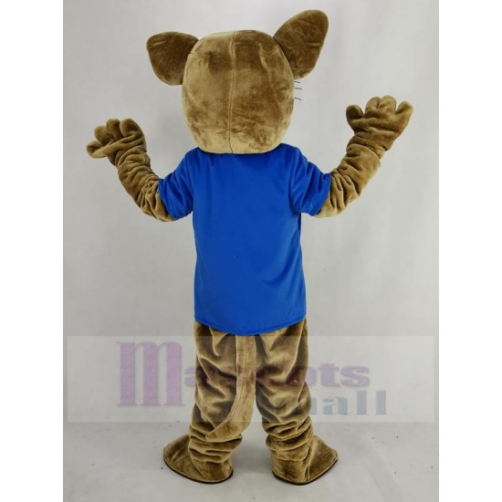Gato montés marrón Traje de la mascota en camiseta azul Animal