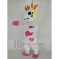 Licorne Blanche Costume de mascotte avec coeurs et corne colorée