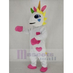 Unicornio blanco Disfraz de mascota con corazones y cuerno de colores