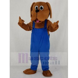 Brown Bloodhound Dog Mascot Costume with Blue Overalls