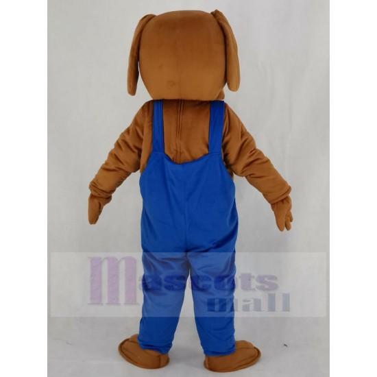 Sabueso marrón Perro Disfraz de mascota con overoles azules