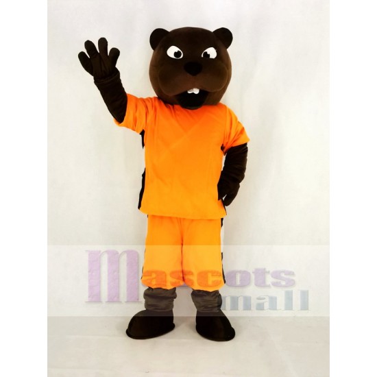 Sport Power Beaver Mascot Costume in Orange Clothes